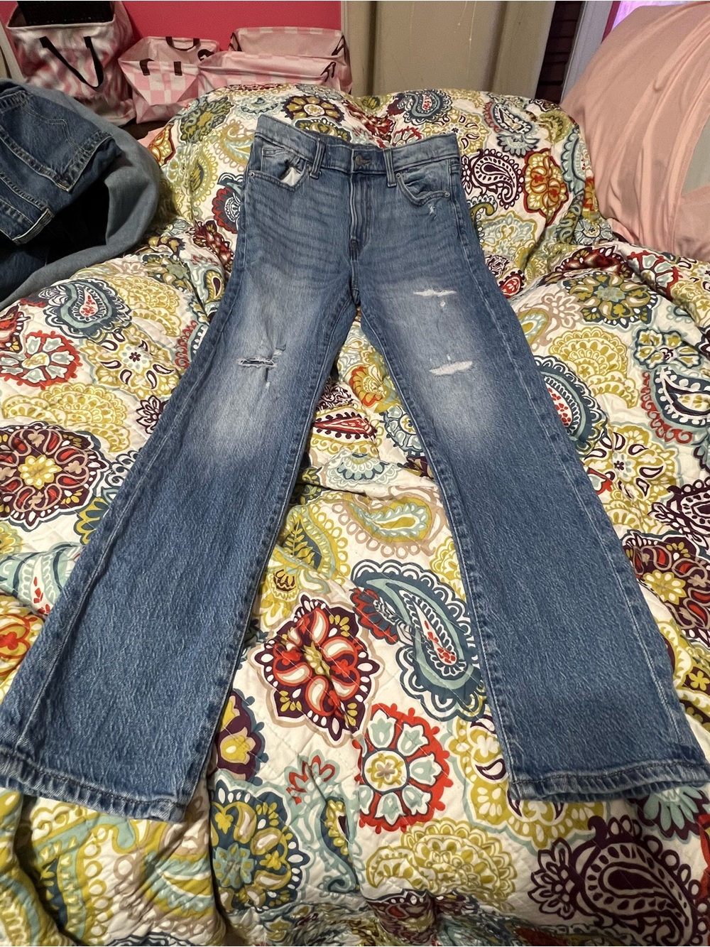 Boy’s Adjustable Old Navy Light Blue Flared Distressed Jeans Size 16